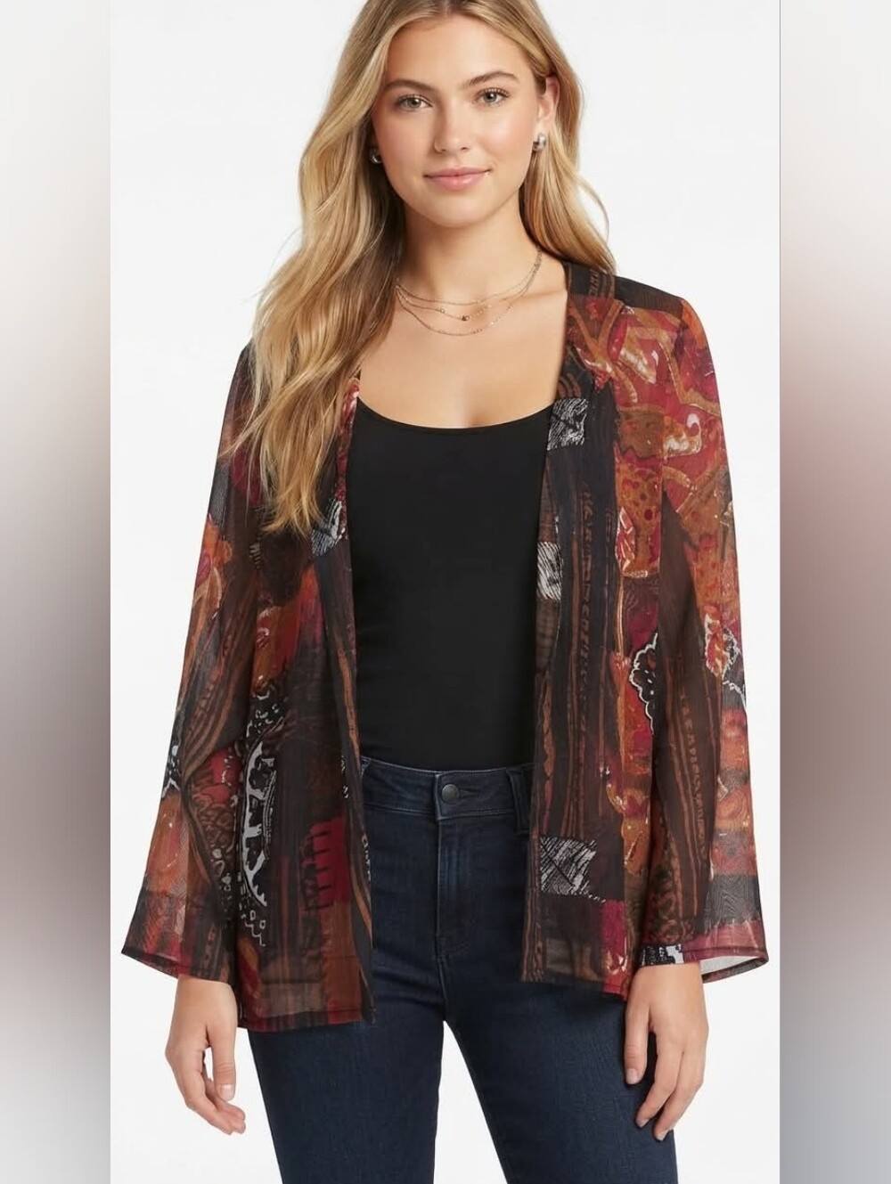 Additions by Chico's Kimono Bohemian Sheer Open Front Size 3 - Picture 1 of 12